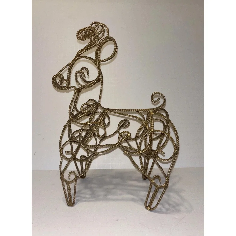 Vintage Metal Reindeer Christmas Gold Holiday Rustic Docor Centerpiece 14